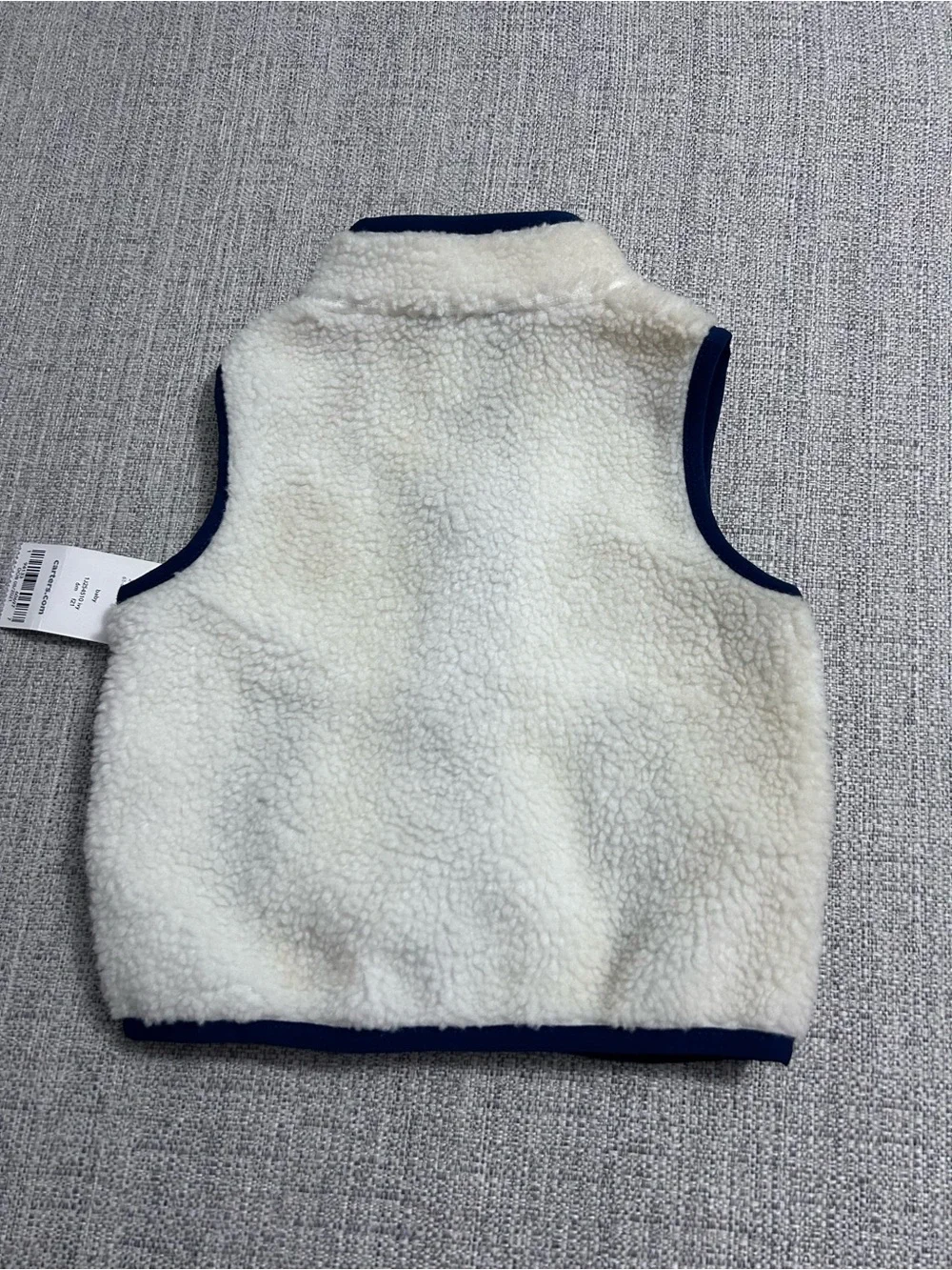 Carter's Cream Sherpa Vest with Navy Trim Size 6M. NWT